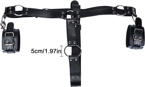 MFMYEE BDSM Leather Sexy Chastity Belt Set with Handcuffs and Metal Cock Ring Adjustable Bondage SM Fetish Bib Panties Bondage Sex Toys for Women Men Black - Image 5