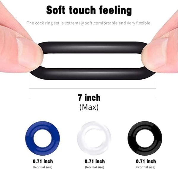 3 Pcs Silicone Cock Rings for Men, Longer Harder Stronger Erections, 3 Colors Penis Rings Adult Sex Toys Waterproof and Soft Silicone O-Rings - Image 2