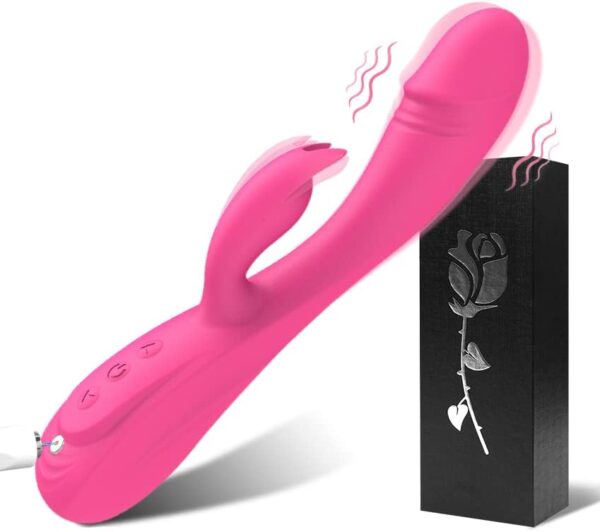 Rabbit Vibrator Sex Toy 3in1 Dildo for Women,7 * 7 Vibrators Modes CKSOHOT 8.4'' Liquid Silicone Sex Toy Dildos,IPX7 Fully Waterproof - Rose1