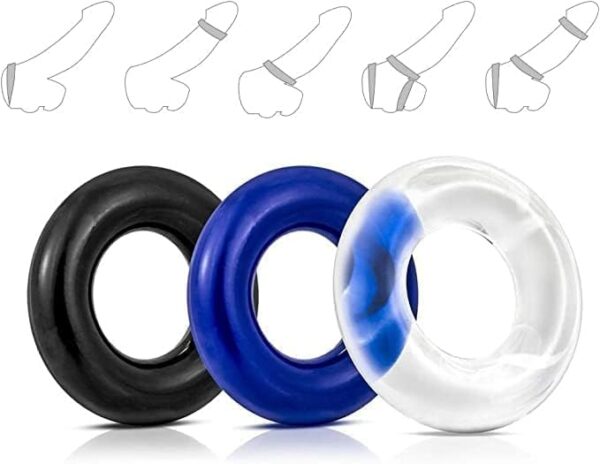 3 Pcs Silicone Cock Rings for Men, Longer Harder Stronger Erections, 3 Colors Penis Rings Adult Sex Toys Waterproof and Soft Silicone O-Rings - Image 5