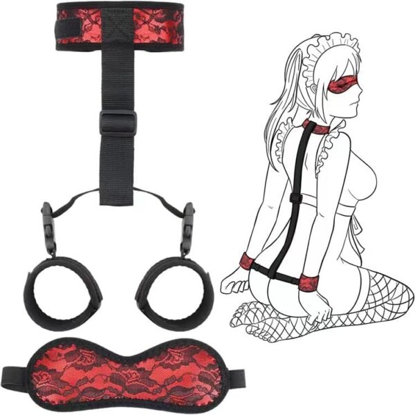 BDSM Neck to Wrist Bondage Restraints Set Bondage Kit, Sex Behind Back Handcuffs Collar with Blindfold Adjustable Bondage Gear & Accessories, Bed SM Games Play Sex Toys for Couples